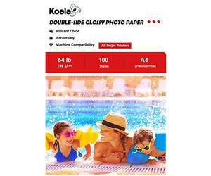 KOALA Double Sided Glossy Inkjet Photo Paper A4, 240gsm, 100 Sheets for Inkjet Printers. Suitable for printing Photos, Brochures, Covers, Certificates, Booklets, Flyers, Leaflets, Cards, Calendars