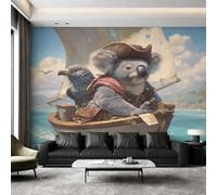 Koala Eagle Wallpaper for Living Room, Cartoon Pirate Ship Wall Mural for Bedroom 130x80 cm, Non-Woven Photo Wallpaper, Home Decor D&O198
