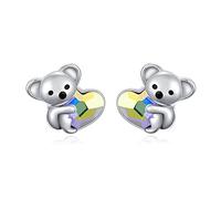 Koala Earrings 925 Sterling Silver Cute Animal Stud Earrings Hypoallergenic Heart Crystal Earrings Jewellery Koala Bear Gifts for Women Girls