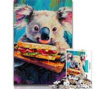 Koala Eating A Hamburger Puzzles for Adults Teens 1000 Pieces,Help The Brain Exercise Addictive Toys to Cultivate Patience Great Gift (38x26cm)