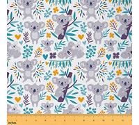 Koala Fabric by The Yard, Australia Wild Animal Upholstery, Leaf Floral Branches Botanical Decorative Fabric for Quilting, Sewing, Gift, Gray Blue, 1 Yard