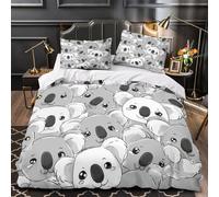 Koala faces 3D Digital Print Comforter Cover 3pcs 100% Microfibre Skin-Friendly Cartoon animal design Duvet Cover 2 Pillow Shams Zippered Closure Lightweight Family Guests Single (135x200cm)