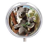 Koala Family Pill Box Small Round Pill Case Portable Travel Pill Container Multi-Functional Moisture Proof Metal Medicine Pill Organizer Box for Vitamins Fish Oil