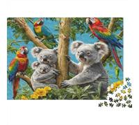 Koala Family with Parrots 1000 Piece Jigsaw Puzzle for Adults Koala Family And Macaws on Rainforest Trees Challenging Hard Premium Sturdy Vibrant Stress Relief Family Game 38x26cm/1000pcs
