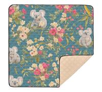 Koala Flowers Retro Green Large Sturdy Baby Gym & Activity Mat for Indoor Outdoor Non-Toxic Infant Play Activity Mat for Baby Kids Toddlers Infants, 50'' x 50''