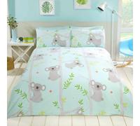 Koala Fun Single Duvet Cover Set Blue / Grey Kids Bedding Trees Flowers