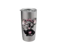 Koala Girl Winking Peace Sign Pink Bow Pop Graphic Playful Stainless Steel Insulated Tumbler