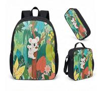 Koala Heart Rose 17 Inch Backpack 3 Piece Set, Cute Floral Animal Print School Bag Set for Girls, Vibrant Jungle Childrens Rucksack (08)