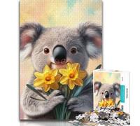 Koala Holding A Flower Puzzles for Teenagers Teens 1000pc Puzzle,Help The Brain Exercise Addictive Toys to Cultivate Patience A Work of Art (38x26cm)