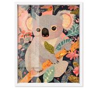 Koala in the Leaves Shadowbox Print Zoo Art by Art Remedy, White Frame, 16 x 20