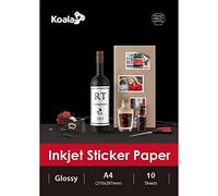 KOALA Inkjet Self Adhesive/Sticky Back White Glossy Photo Paper, Label Printing Paper, A4, 10 Sheets