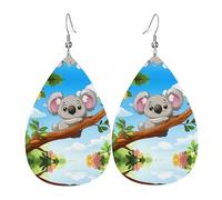 Koala lying on the tree Printed teardrop-shaped leather earrings | High-end design, light luxury earrings