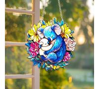 Koala Mom Baby Stained Glass Style Suncatcher- 6 Inch Acrylic Window Hanging- Cute Koala Light Catcher Decor for Home Or Nursery- 2D Flat Ornament Gift for Friends & Animal Lovers