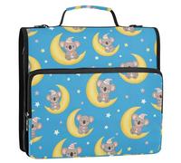 Koala Moon Blue Print 3 Ring Zipper Binder with Shoulder Strap Handle 1.5 inch Ring Binders Keeper 500 Sheets Capacity Multiple Pockets for School Office Supplies
