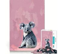 Koala on Pink Background Jigsaw Puzzles 1000 Pieces for Teenagers Creative Play Real Thick Real Challenge (50x75cm)