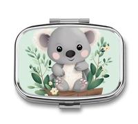 Koala Pill Box 2 Compartment Portable Pill Case Daily Square Pill Organizer for Pocket Purse Daily Medicine Container to Hold Vitamins Fish Oil Travel Gifts
