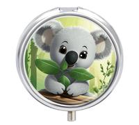 Koala Pill Box Medicine Pill Organizer 3 Compartment Daily Pill Case Small Pill Container Round Pill Holder Travel Pill Box Metal Pill Case for Purse Pocket