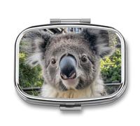 Koala Portrait Picture Pill Box 2 Compartment, Portable Pill Case with Mirror for Pocket Purse Travel, Mini Metal Medicine Organizer for Vitamins Fish Oil