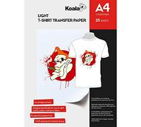 KOALA Premium Inkjet Iron On T Shirt Transfer Paper for White and Light Fabrics x 25 Sheets, A4. Vivid, Long-Lasting Images. Easy to Use