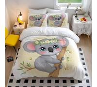 Koala Print Bedding Single Cute Cartoon Koala with Cherry Blossom Duvet Cover Set - Ultra Soft Microfiber for Kids Nursery Decor, Pink and Grey (style2,Single135x200cm+65x65cm*2)