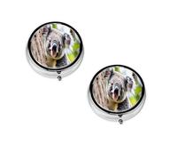 Koala -Print Portable Round Pill Box - Stylish Round Pill Organizer for Travel Compartments Gift for Medication Management