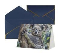 Koala Printed Pearl Paper Greeting Card, Blue - Folded Blank Cards with Gold Trim for Weddings, Birthdays, Christmas