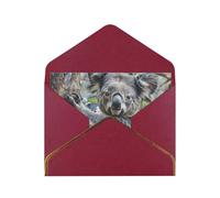 Koala Printed Pearl Paper Greeting Card, Dark Red - Folded Blank Cards with Gold Trim for Weddings, Birthdays, Christmas