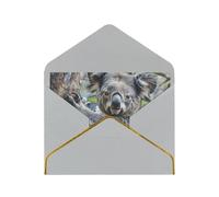 Koala Printed Pearl Paper Greeting Card, Light Grey - Folded Blank Cards with Gold Trim for Weddings, Birthdays, Christmas