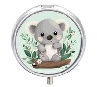 Koala Printed Pill Box Pill Container Portable Medicine Pill Case Metal Travel Pill Box Vitamin Container with 3 Compartment Medicine Case