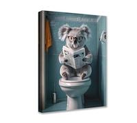 Koala Read Newspaper Posters Prints 1P Animals Wearing Glasses Sit on Toilet Canvas Wall Art Cute Modern Pictures Artwork for Living Room Bedroom Home Decor Framed Gallery-Wrapped Ready to Hang