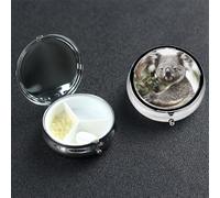 Koala Round Pill Box 3 Compartment Cute Travel Pill Organizer Case Portable Medicine Vitamin Organizer Metal Pill Case for Women Men Travel Unique Gift