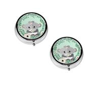 (Koala) Round Pill Box with 3 Compartment Small Pill Organizer Portable Pill Case Vitamin Containers, Travel Essentials 4.6x4.6x1.8 cm