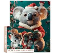 Koala Santa Holding Book Big Eyes Furry Texture 1000 Piece Christmas Puzzle Pixar Style Cartoon Art 27x20 Inches Colorful DIY Puzzles for Home Decoration Gifts Family Puzzle Perfect for Game Nights