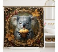 Koala Shower Curtain, Autumn Leaves Brown Cute Animal Bathroom Decor, Fall Seasonal Modern Art Waterproof Fabric Shower Curtain with Hooks 72x72 Inch