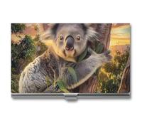 Koala Sitting in Tree Under Sunset Business Card Wallet Credit Card Holder Metal Square Small Pocket Purse