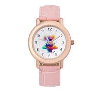 Koala Sitting on Mushroom Women's Watch Pink Rose Gold Strap Wristwatch Minimalist Easy Reader Watchec