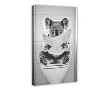Koala Sitting on The Toilet Reading A Newspaper, Funny Bathroom Wall Art, Retro Animals, Toilet Humor, Cute Koala Bear, Ai Art-1