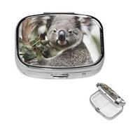 Koala Square Metal Pill Box 2 Compartment Cute Travel Pill Organizer Case Portable Medicine Vitamin Organizer Pill Case for Women Men Travel Unique Gift