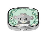 (Koala) Square Pill Box with 2 Compartment Small Pill Organizer Portable Pill Case Vitamin Containers, Travel Essentials 5.5x4x1.8 cm