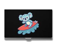 Koala Surfing on Waves Business Card Wallet Credit Card Holder Metal Square Small Pocket Purse