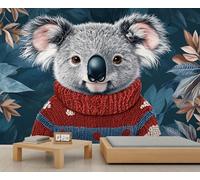 Koala Wallpapers Cute Kids Room Wallpaper Dark Blue Wallpaper Murals Botanical Leaf Wall Paper for Bedrooms Office Living Room Mural Poster 100X70cm