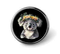 Koala with Flower Round Badge Pin Memorial Jewelry Gifts Metal Brooch Button for Clothing Accessory