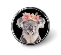 Koala With Flower Round Brooch Pin Button Lapel Tie Badge Hat Clothes Accessories for Men Women