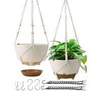 Koalaime Hanging Planter Self Watering 10 Inch, 2 Pack Indoor Outdoor Hanging Baskets, Hanging Flower Pots with Drainage Hole & 2 Kinds of Plant Hangers for Garden Home Decor(Cream)…