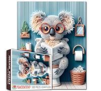 Koalas 1000 Piece Jigsaw Puzzle Cute Toilet Funny Animal with Glasses Reading Newspaper Bule Bathroom Scene Adult Beginner Family Activity DIY Craft Home Decor Gift 27x20 Inches