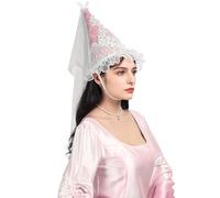 Koalswm Medieval Cone Hat with Veil Renaissance Hennin Headdress Halloween LARP Costume Accessories for Women, Pink, Large