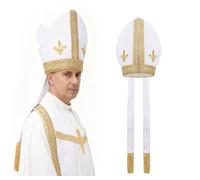 Koalswm Pope Priest Hat Headpiece Catholic Cardinal Cap Bishop Plastic Cross Mitre Halloween Cosplay Accessory, B, One size