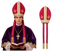 Koalswm Pope Priest Hat Headpiece Catholic Cardinal Cap Bishop Plastic Cross Mitre Halloween Cosplay Accessory (A)