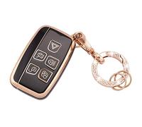 Koaudb Car Key Cover Fit for LR4 Range Rover Sport Evoque Jaguar XF XJ XJL F-pace 5 Buttons with Keychain TPU Key Fob Protection Smart Key Case Shell Black Gold (R-Rov-B)