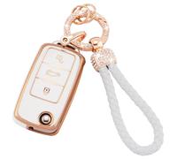Koaudb Car Key Fob Cover w/ Keychain Lanyard for VW, 3 Buttons Soft TPU Keys Shells Car Key Cover Compatible w/ VW Volkswagen Tiguan Passat Golf Polo Beetle Jetta Touran Eos Scirocco (Vlw-3S), White